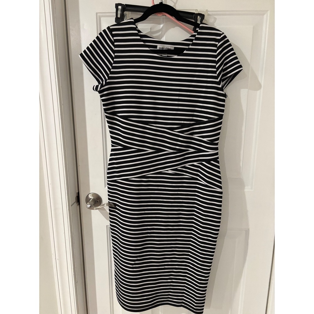 Shelby & Palmer Sheath Dress Striped Black White Career‎ Work Size 14